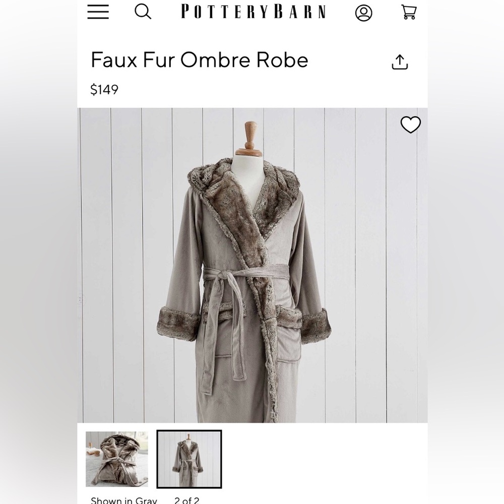 NWOT Pottery Barn Faux Fur Robe - S